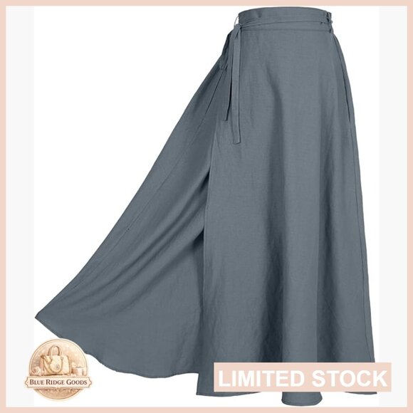 Linen Wrap Maxi Skirt A-Line Vintage Casual Elegant Boho Chic Summer